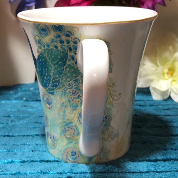 Set Of 4 Unused, 222 Fifth Lakshmi Porcelain Peacock Mugs - Picture 13 of 16